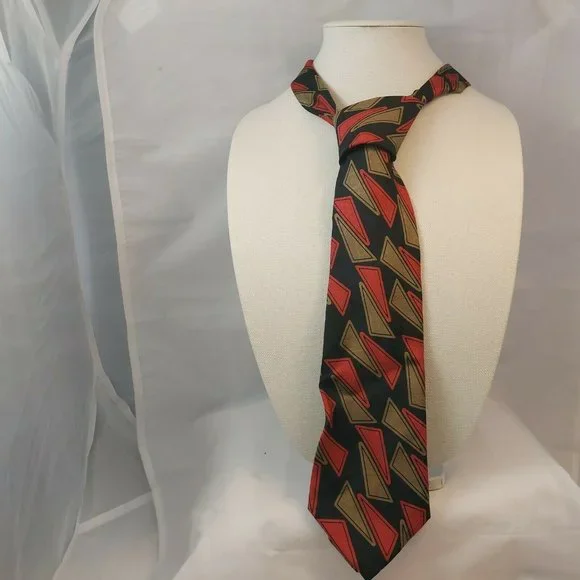 Vintage Hugo Boss Italy men's Silk Tie Black Red Gold Mid Century design